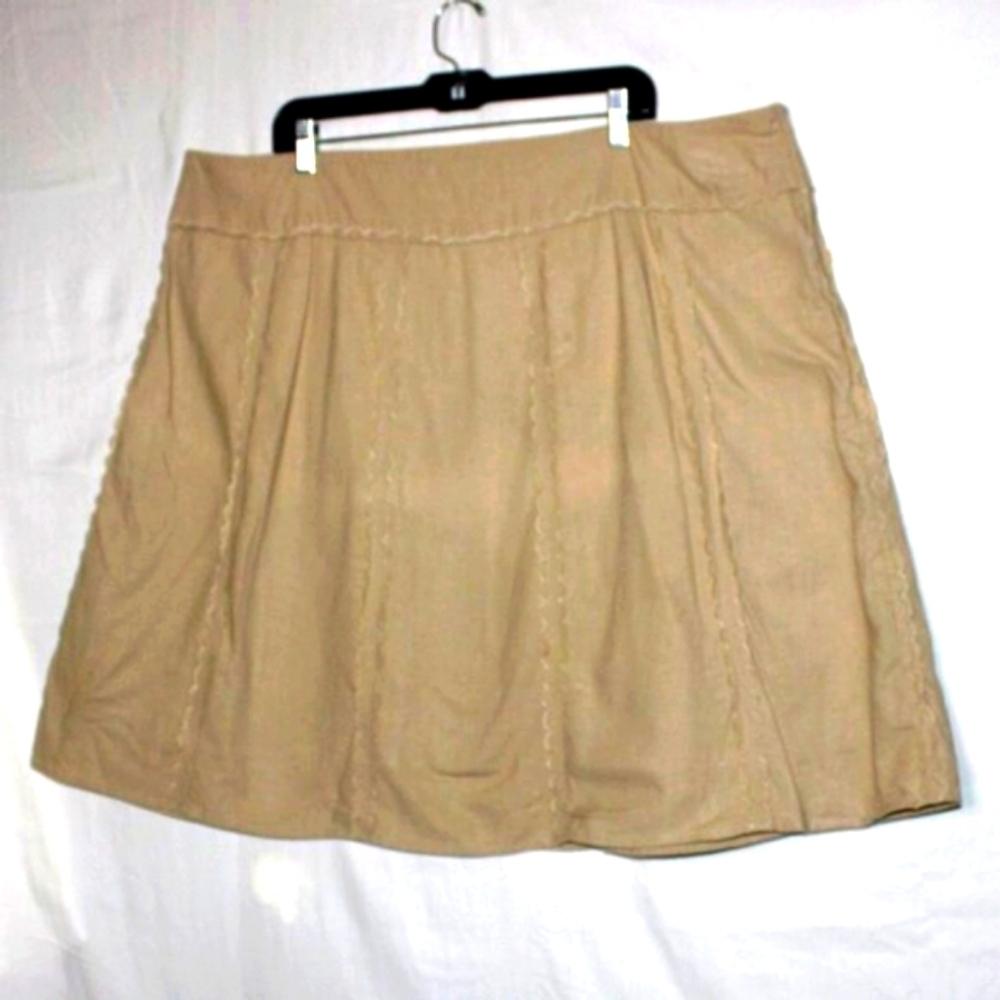 Cato Woman 24W Beige Linen Blend A-Line Skirt – Side Zip, Midi Length